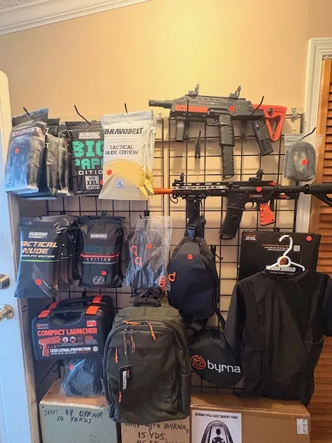 Product displays inside the Elite Defense Equipment shop in Milton, Delaware